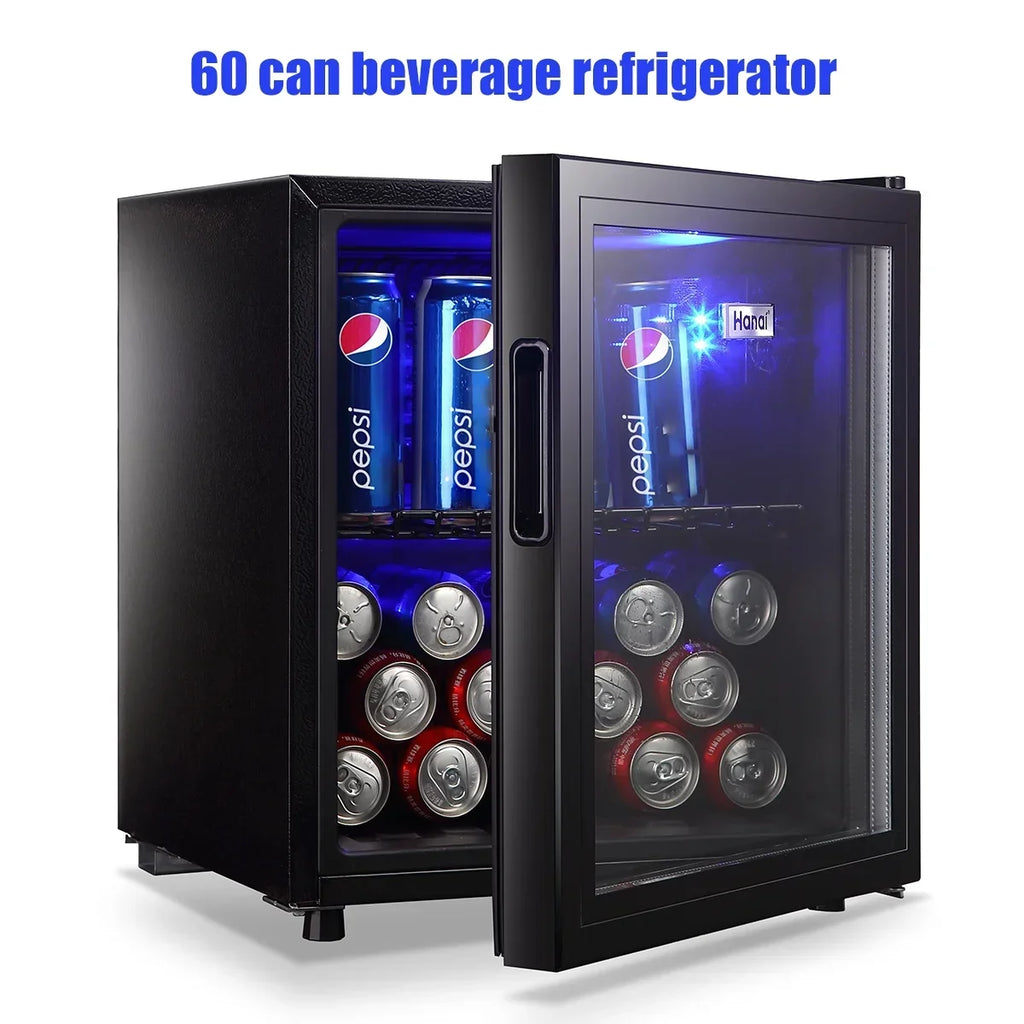 Nouveauté 2026 – Réfrigérateur à boissons compact WANAI , capacité de 100 canettes, porte vitrée, acier inoxydable noir