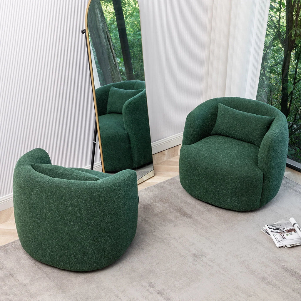Nouveauté 2026 – Fauteuil pivotant rond 34" en bouclette de 86 cm de large, sans assemblage, avec coussin décoratif, idéal pour le salon et la chambre, couleur taupe