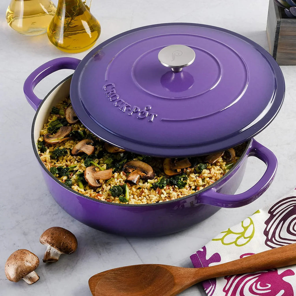Nouveauté 2026 – Crock-Pot Artisan 2 pièces Cocotte en fonte émaillée de 5 pintes avec couvercle couleur lavande