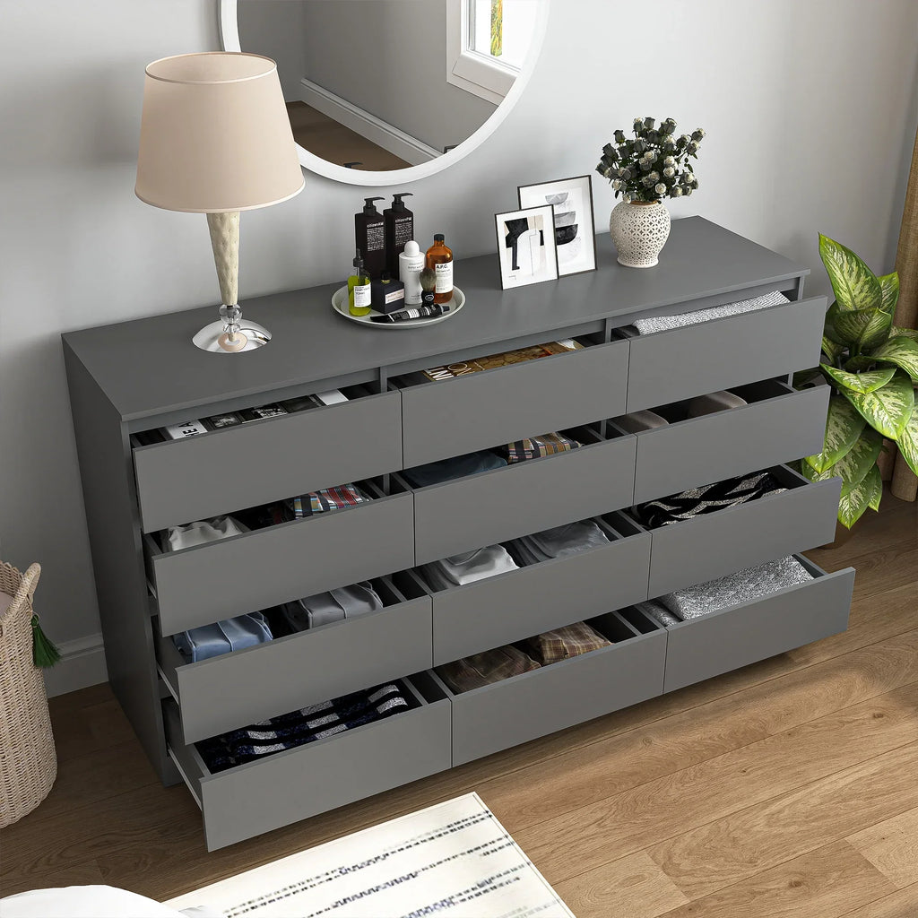 Nouveauté 2026 – Commode Resenkos moderne style milieu du siècle, 6 tiroirs, large, pour chambre à coucher, grise