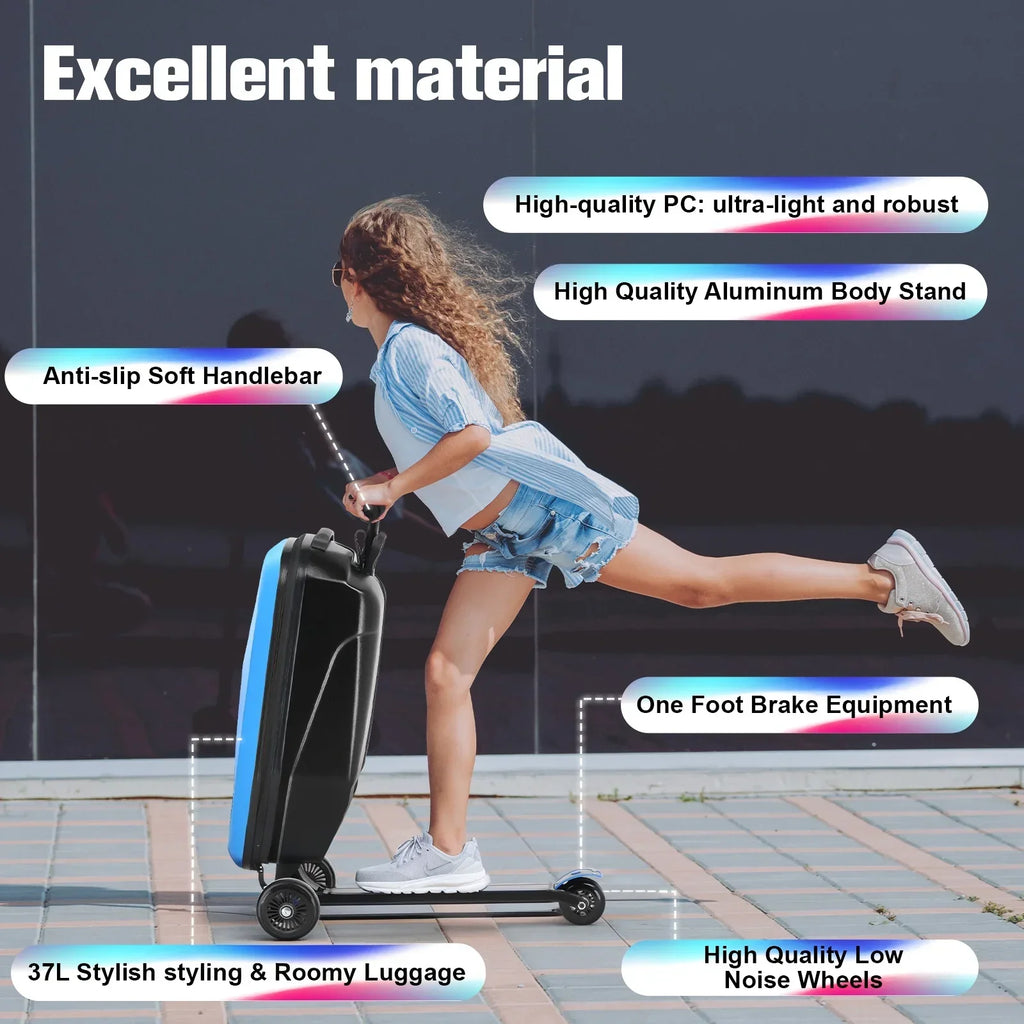 Nouveauté 2026 – Valise-trottinette Advwin pour enfants et adultes, valise rigide à roulettes pour enfants de 4 à 15 ans, multifonctionnelle, légère et pliable, avec roulettes, rose