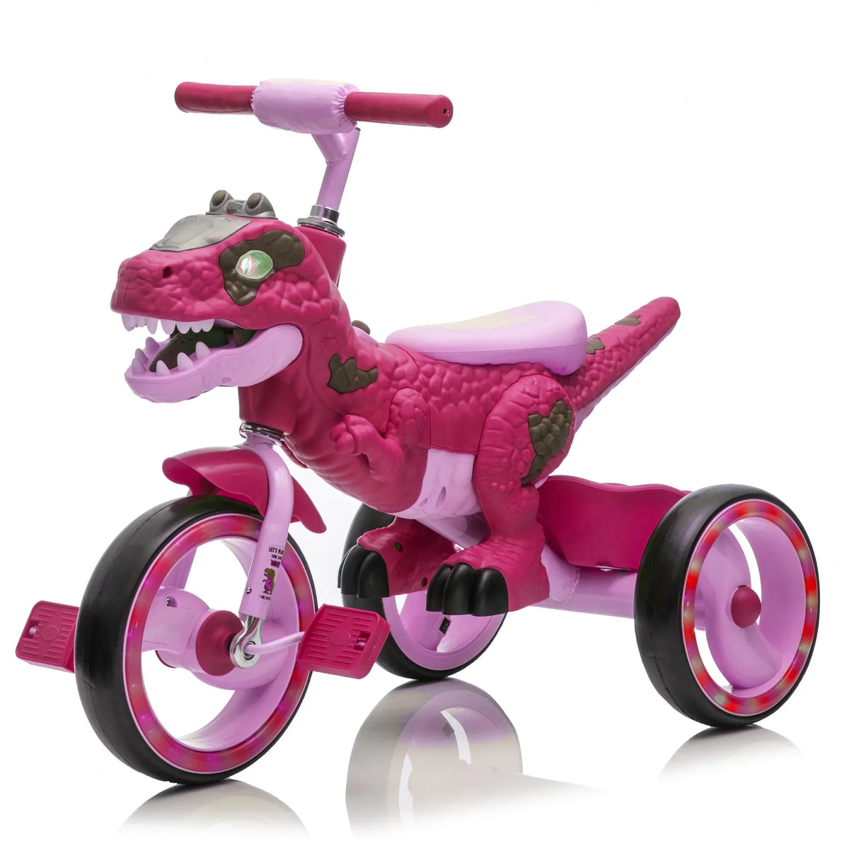 Nouveauté 2026 – Tricycle dinosaure Xuanlur pour enfants , avec larges roues lumineuses, pédales antidérapantes, panier arrière, musique et lumières LED, jouet idéal pour les enfants de 3 à 6 ans (vert