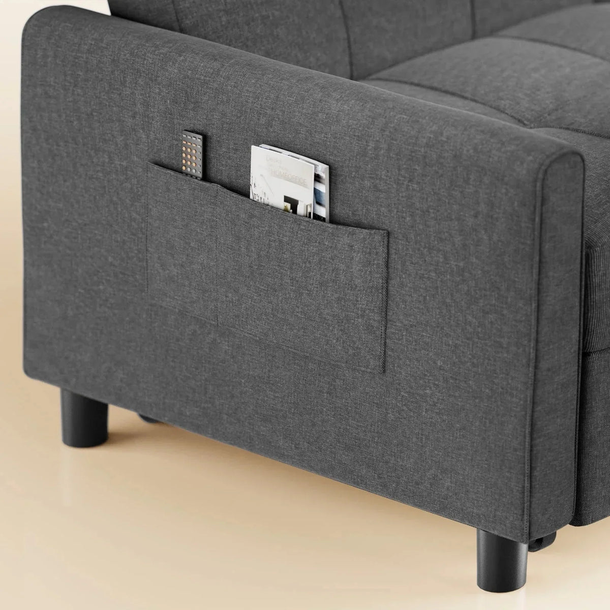 Nouveauté 2026 – Canapé-lit convertible 3 en 1 Lofka avec rangement, dossier réglable et fonction gigogne - Fauteuil-lit idéal pour les petits espaces et les appartements, gris foncé