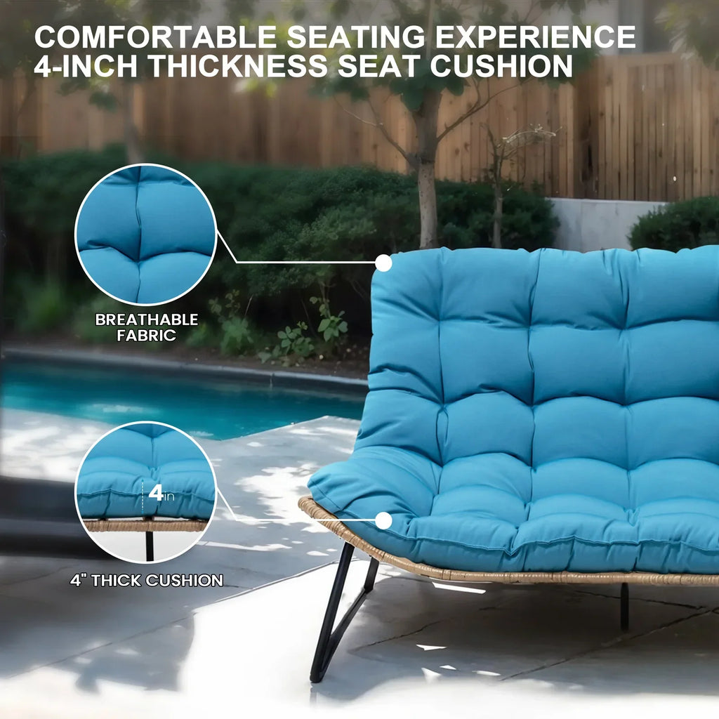Nouveauté 2026 – Canapé deux places de patio Crestlive Products , grand meuble en rotin résistant aux intempéries avec coussins moelleux, canapé d'extérieur pour balcon, piscine, jardin (beige