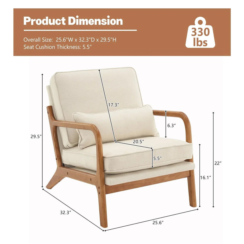 Nouveauté 2026 – Fauteuil de lecture Accent Chairs , fauteuil lounge en lin avec structure en bois massif, style moderne du milieu du siècle, montage facile, pour salon - Beige