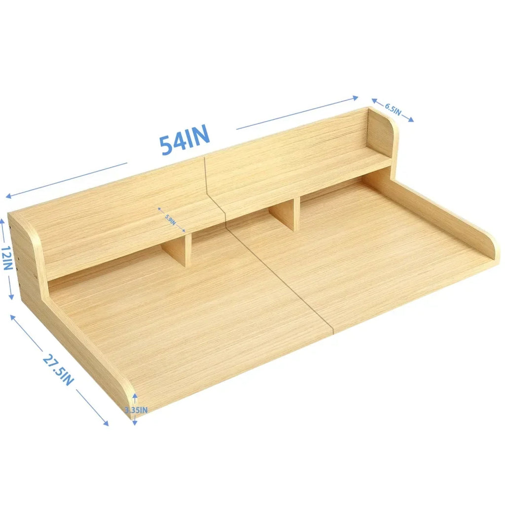 Nouveauté 2026 – Plan de travail Wood à 2 niveaux avec rebords, 137 cm L x 70 cm P, pour laveuse et sécheuse, idéal pour l'organisation et le rangement de la buanderie, couleur noyer