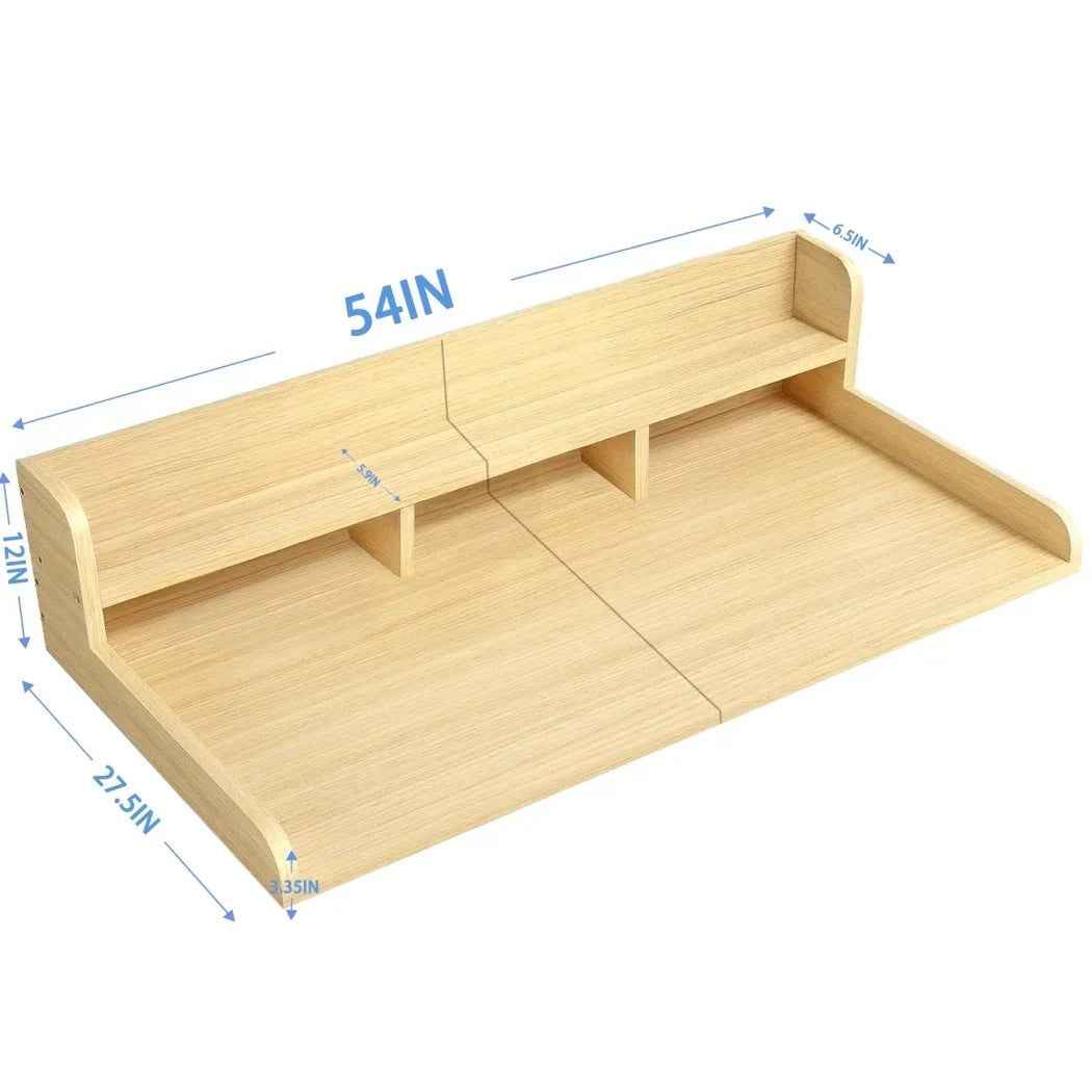 Nouveauté 2026 – Plan de travail Wood à 2 niveaux avec rebords, 137 cm L x 70 cm P, pour laveuse et sécheuse, idéal pour l'organisation et le rangement de la buanderie, couleur noyer