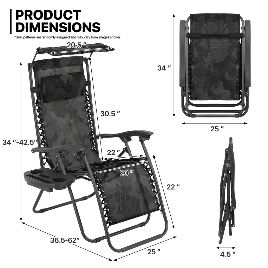 Nouveauté 2026 – Ensemble de 2 chaises MoNiBloom Zero Gravity , fauteuils de plage/terrasse pliables avec auvent et appui-tête, noirs