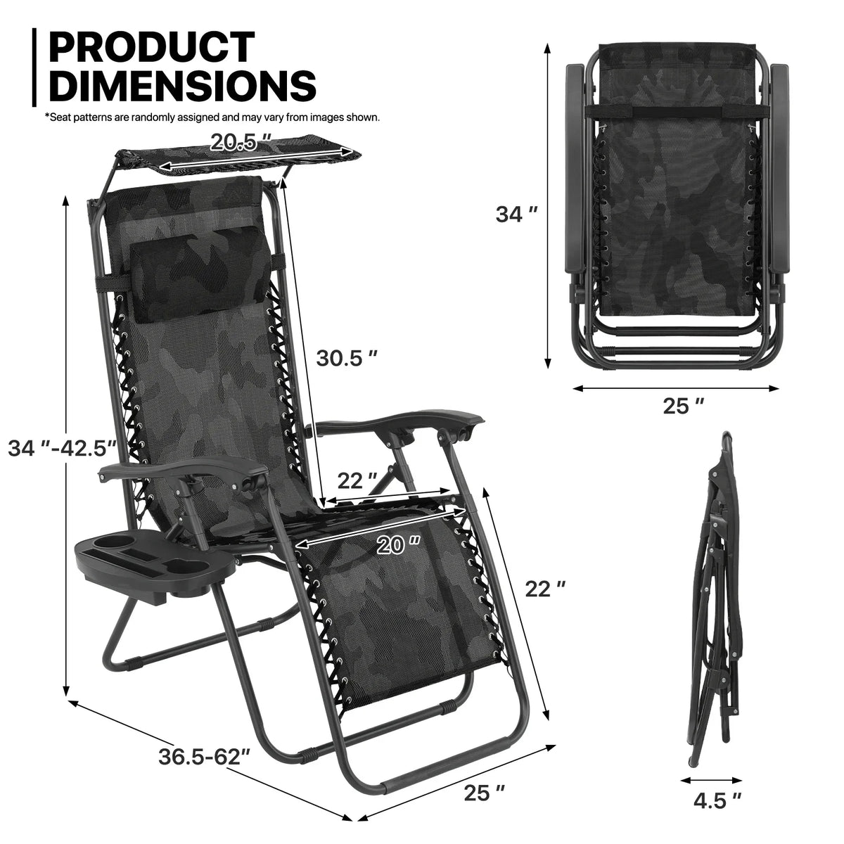 Nouveauté 2026 – Ensemble de 2 chaises MoNiBloom Zero Gravity , fauteuils de plage/terrasse pliables avec auvent et appui-tête, noirs