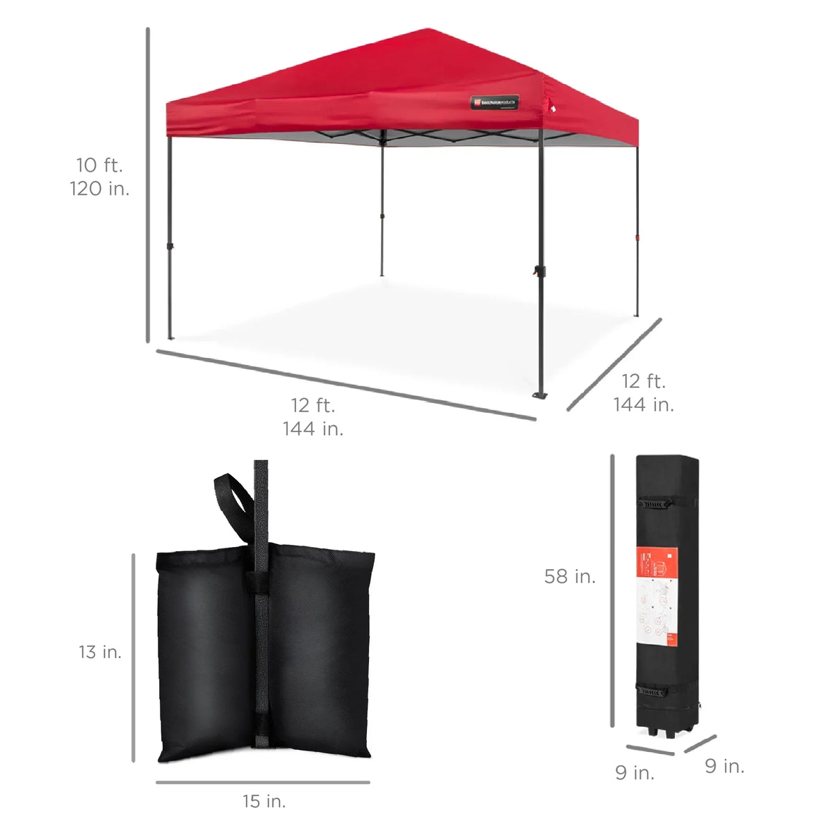 Nouveauté 2026 – Best Choice Products 3,66 m x 3,66 m - Abri pliant facile à monter avec installation en un clic, sac à roulettes et 4 sacs de lestage - Bleu marine