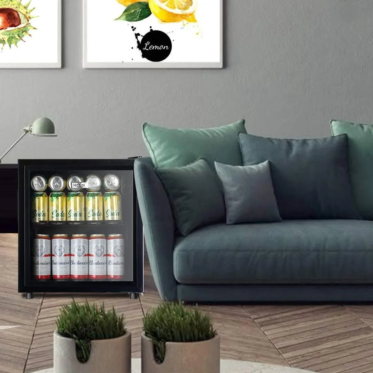 Nouveauté 2026 – Réfrigérateur à boissons compact WANAI , capacité de 100 canettes, porte vitrée, acier inoxydable noir