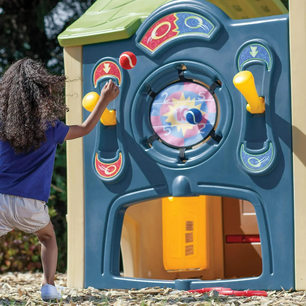 Nouveauté 2026 – Maisonnette marron avec toboggan, centre de loisirs Step2 Neighborhood Fun Center, jouets d'extérieur en plastique pour enfants