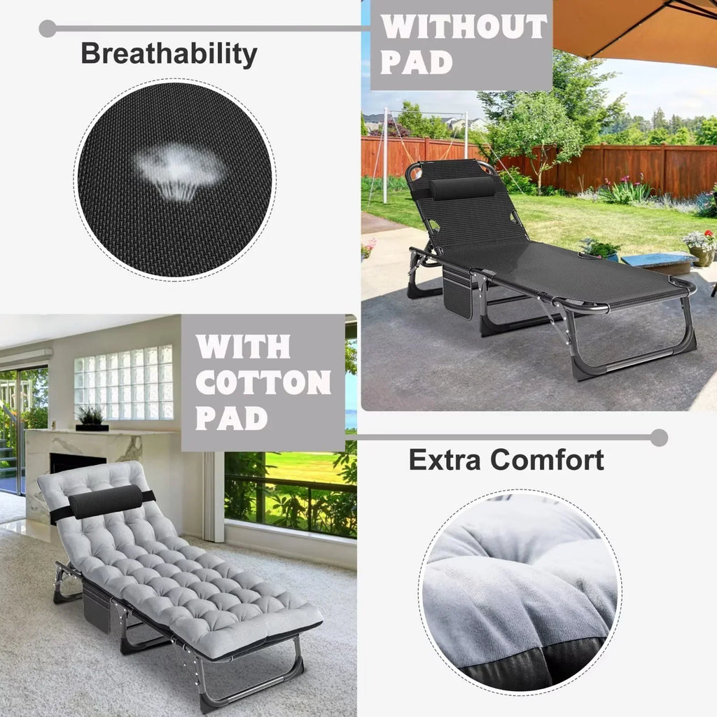 Nouveauté 2026 – Chaise longue MOPHOTO avec matelas, supportant jusqu'à 200 kg, lit de camp portable et robuste, réglable, idéal pour le camping, la piscine, la plage et la terrasse