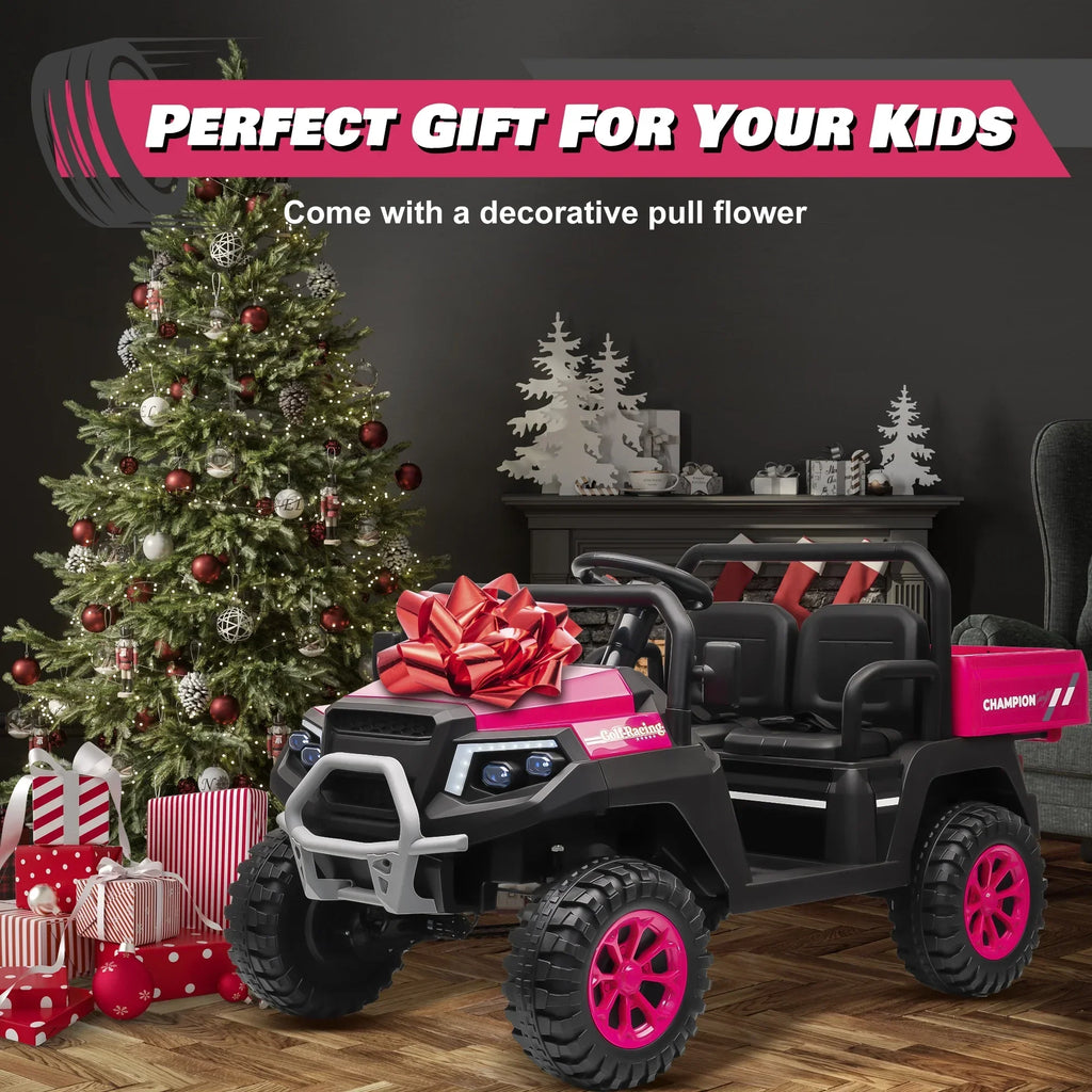 Nouveauté 2026 – Joyracer , véhicule tout-terrain électrique (UTV) 24 volts pour enfants, 2 places, avec télécommande. Voiturette de golf électrique avec 4 moteurs de 200 W, remorque inclinable et pelle, suspension à ressorts sur les 4 roues, musique
