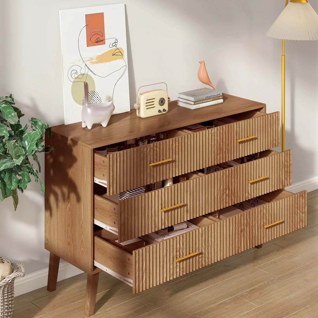 Nouveauté 2026 – Commode à 6 tiroirs Fluted , commode moderne large, commode double à 6 tiroirs