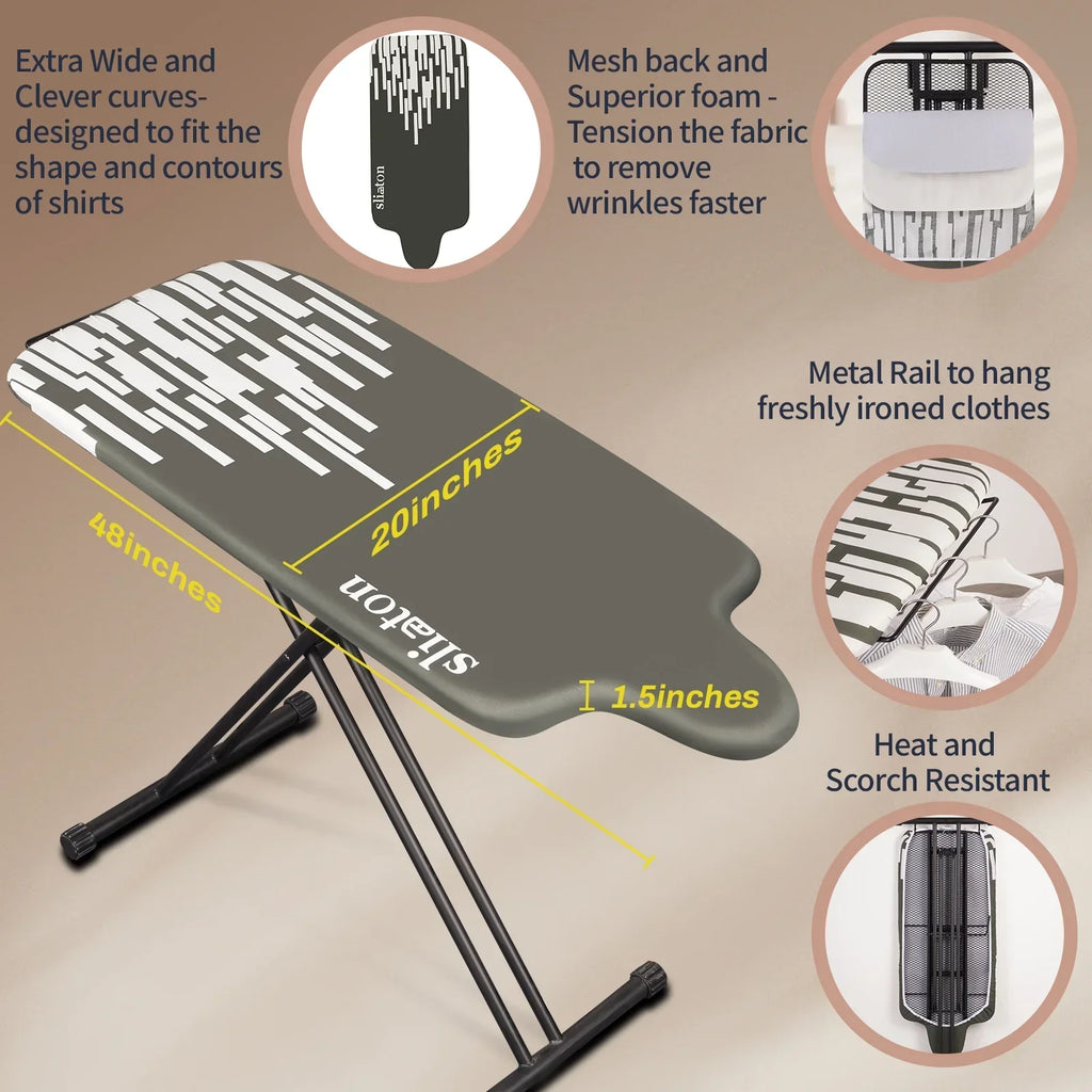 Nouveauté 2026 – Planche à repasser extra large KDJ HOME Slieton avec barre de suspension, 51 cm de large (20 pouces