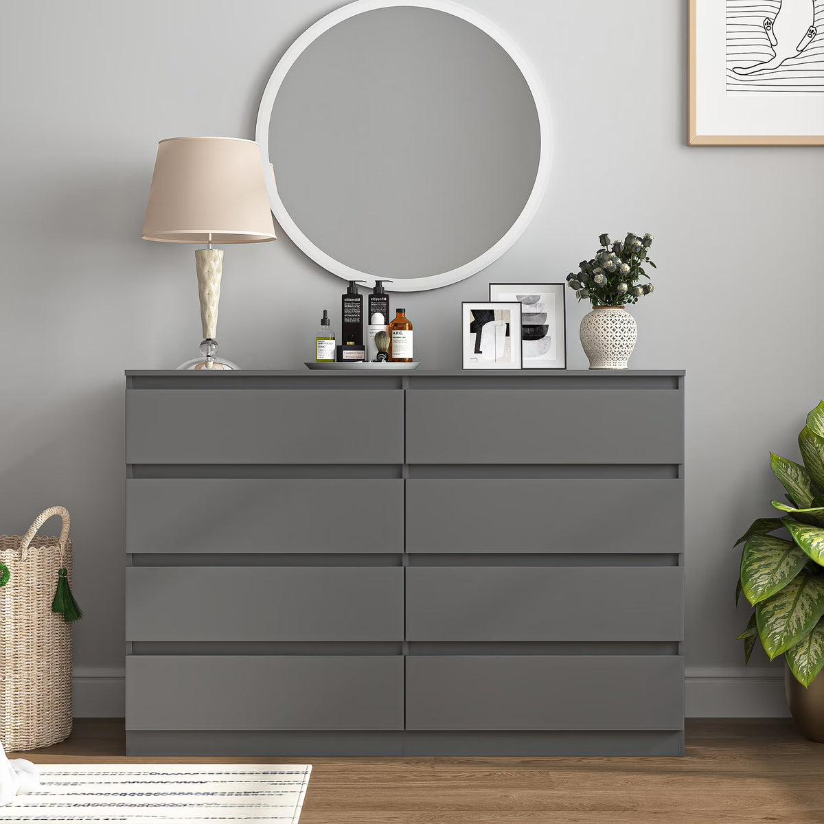 Nouveauté 2026 – Commode moderne Kadyn à 6 tiroirs, meuble en bois, commode pour chambre, meuble de rangement de cuisine avec tiroirs, commode (noire
