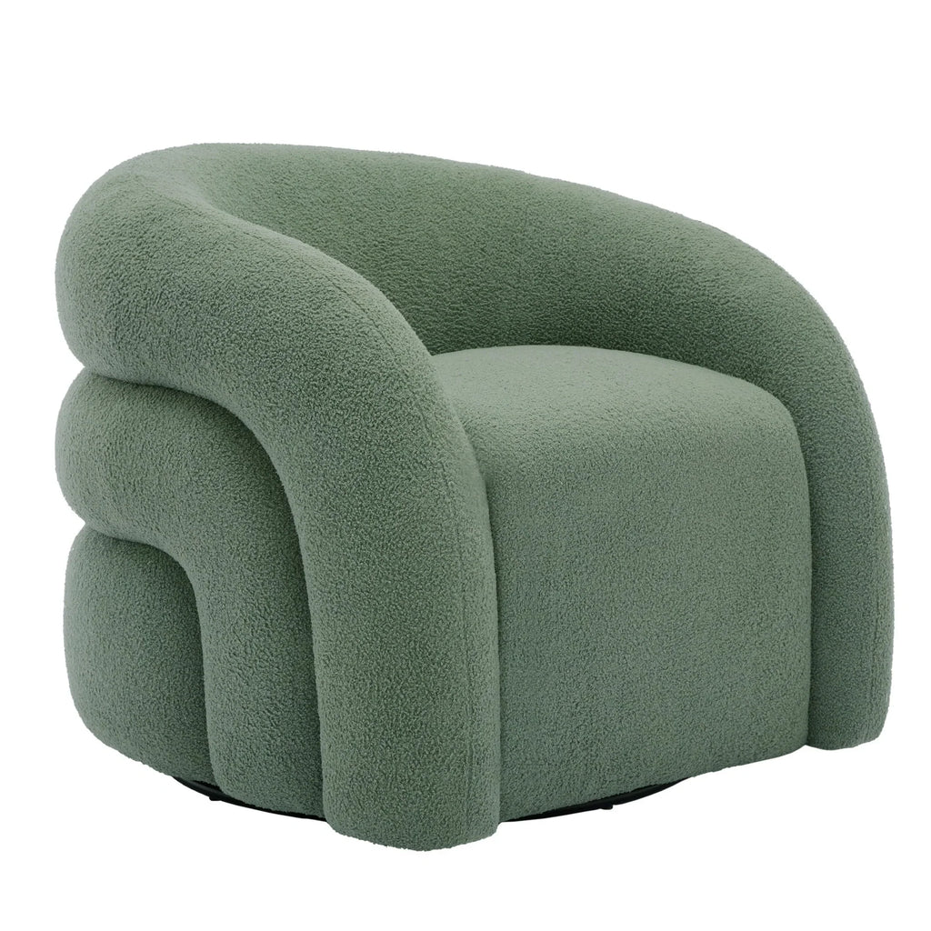 Nouveauté 2026 – Fauteuil pivotant 360" pour salon, fauteuil tonneau bouclé, canapé une place, fauteuil de lecture, vert sauge