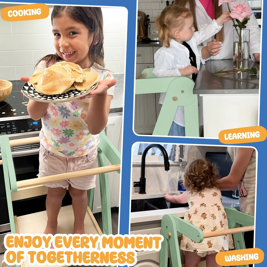 Nouveauté 2026 – Tour de cuisine pliable HARPPA pour tout-petits, tour sur pied pour enfants de 1,5 à 6 ans, blanche