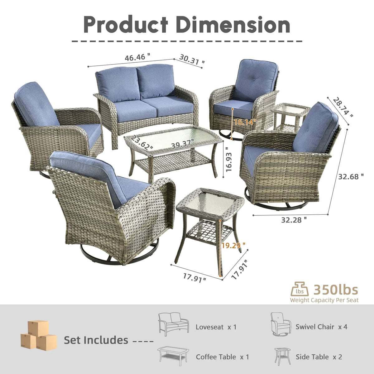 Nouveauté 2026 – Ensemble de mobilier de jardin 5 pièces Ovios , comprenant fauteuils pivotants et table basse, en résine tressée résistante aux intempéries, gris foncé