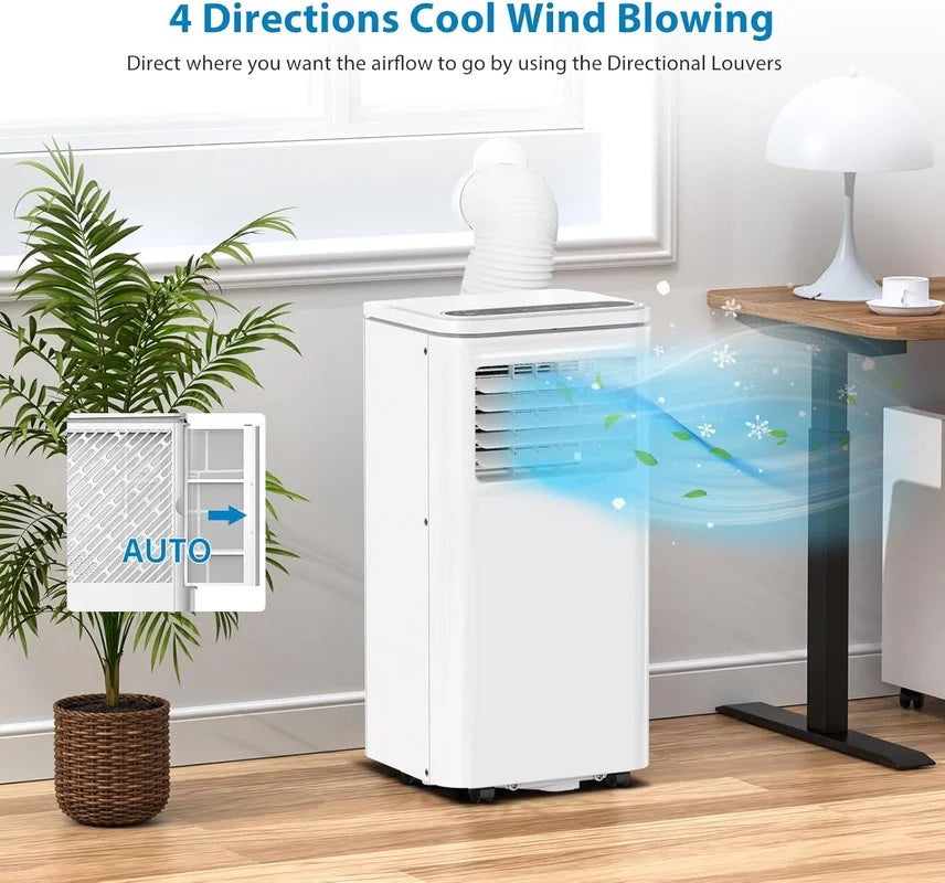 Nouveauté 2026 – Climatiseur portable 10000 BTU, 4 en 1 (refroidissement/déshumidification/ventilation) avec télécommande, commandes tactiles LED, minuterie 24 h et kit de fixation pour fenêtre. Ce climatiseur rafraîchit des pièces jusqu'à 450 pi² (e