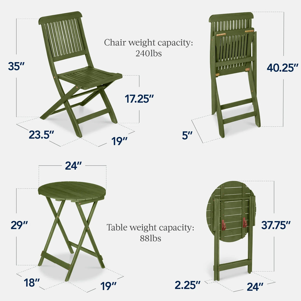 Nouveauté 2026 – Ensemble bistro 3 pièces en bois d'acacia Best Choice Products , mobilier de patio pliant avec 2 chaises et une table - Naturel
