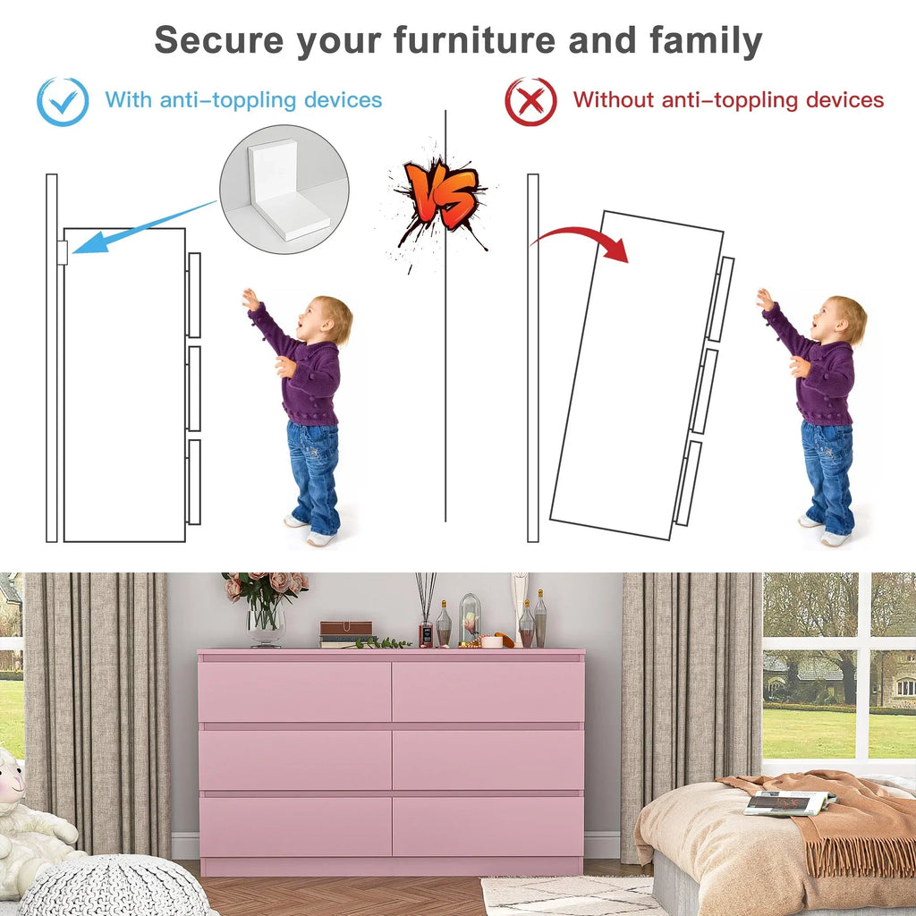 Nouveauté 2026 – Commode Resenkos moderne style milieu du siècle, 6 tiroirs, large, pour chambre à coucher, grise