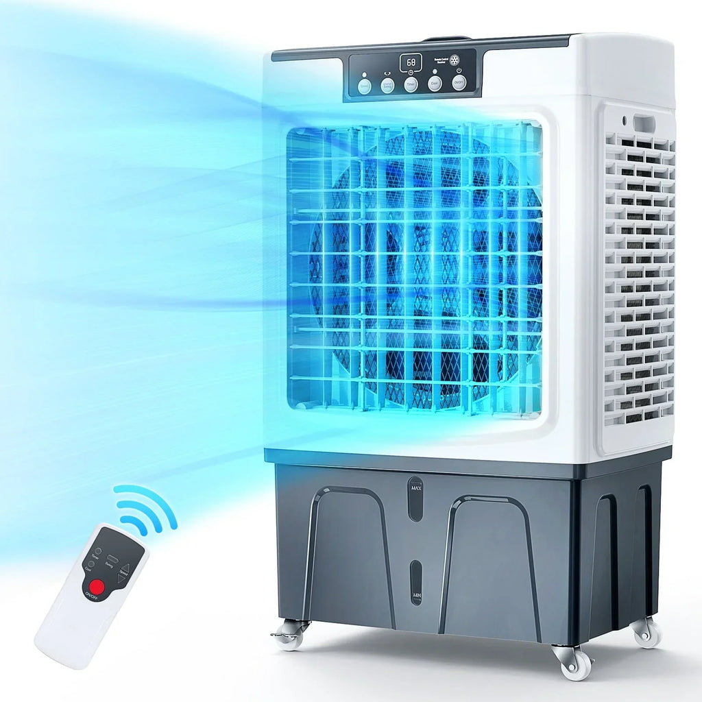 Nouveauté 2026 – Refroidisseur évaporatif E , 2100 CFM, refroidisseur d'air à oscillation de 120 pouces avec télécommande, minuterie 24 h, 3 vitesses de ventilation pour une utilisation intérieure et extérieure, 7,9 gallons