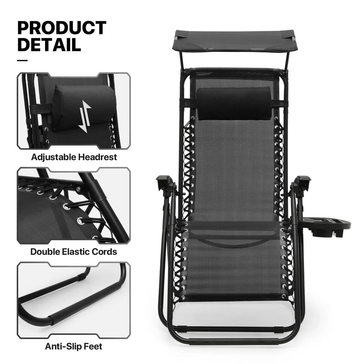 Nouveauté 2026 – Ensemble de 2 chaises MoNiBloom Zero Gravity , fauteuils de plage/terrasse pliables avec auvent et appui-tête, noirs