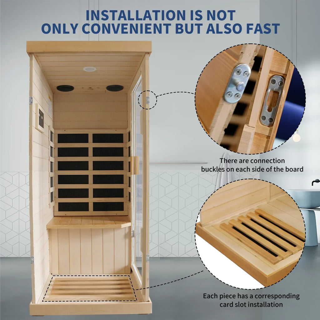 Nouveauté 2026 – Sauna infrarouge lointain OUTEXER 800 W avec résistances en carbone, bois de pruche du Canada, usage intérieur