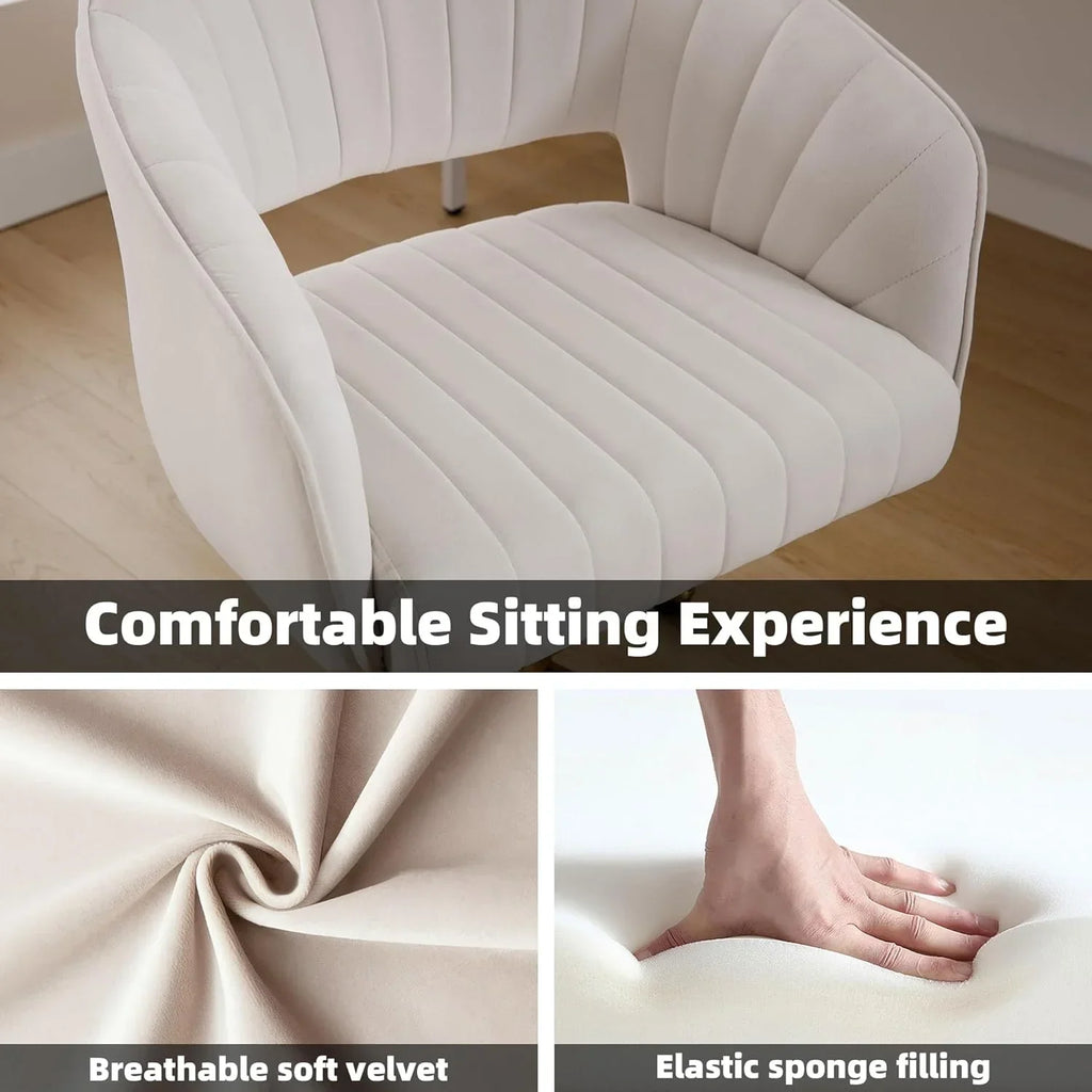 Nouveauté 2026 – Chaise de bureau Westice , chaise de travail en velours, chaise pivotante réglable en hauteur avec base dorée, idéale pour coiffeuse, bureau, salon ou salle informatique, beige