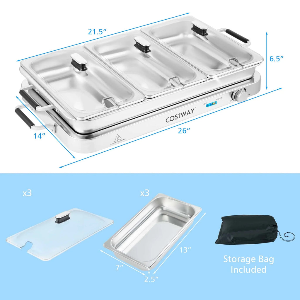 Nouveauté 2026 – Chauffe-plats Costway , buffet, plateau chauffant électrique 450 W en acier inoxydable pour réceptions