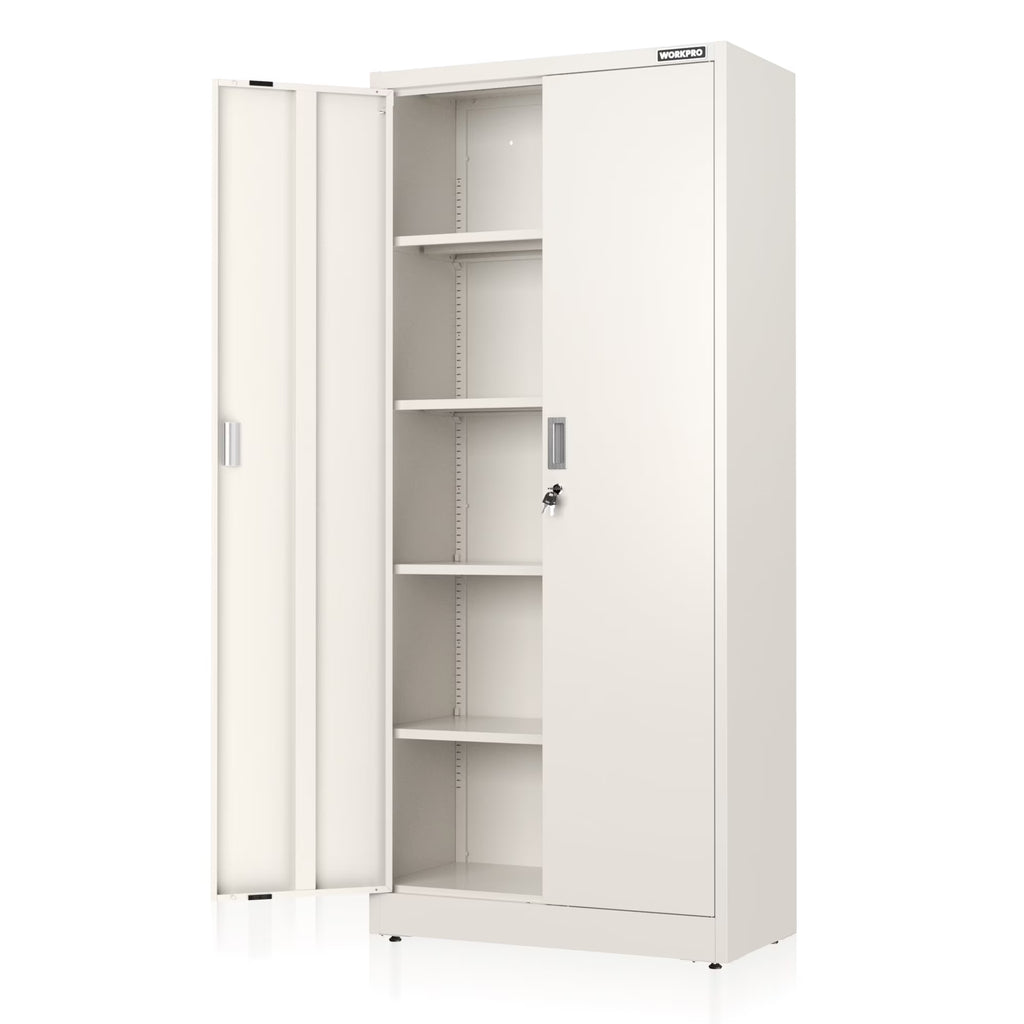 Nouveauté 2026 – Armoire de rangement métallique WORKPRO avec portes verrouillables et étagères réglables, hauteur 180 cm (71 pouces), idéale pour les outils, le bureau, la maison et les ateliers (noir), emballage soigné