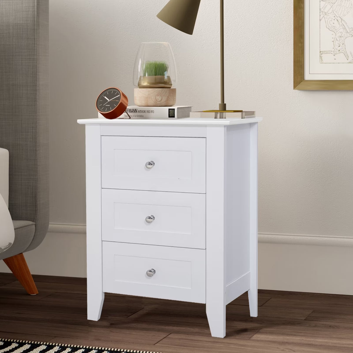 Nouveauté 2026 – Ensemble de 2 tables de chevet modernes blanches à 3 tiroirs Glavbiku , avec ports USB et prises électriques, pour chambres à coucher, adultes