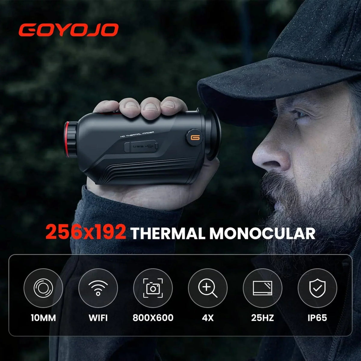 Nouveauté 2026 – Monoculaire thermique GOYOJO 256x192 (25 Hz) avec caméra thermique monoculaire pour adultes, objectif focal de 10 mm, lunettes de vision thermique pour la chasse et le camping de nuit