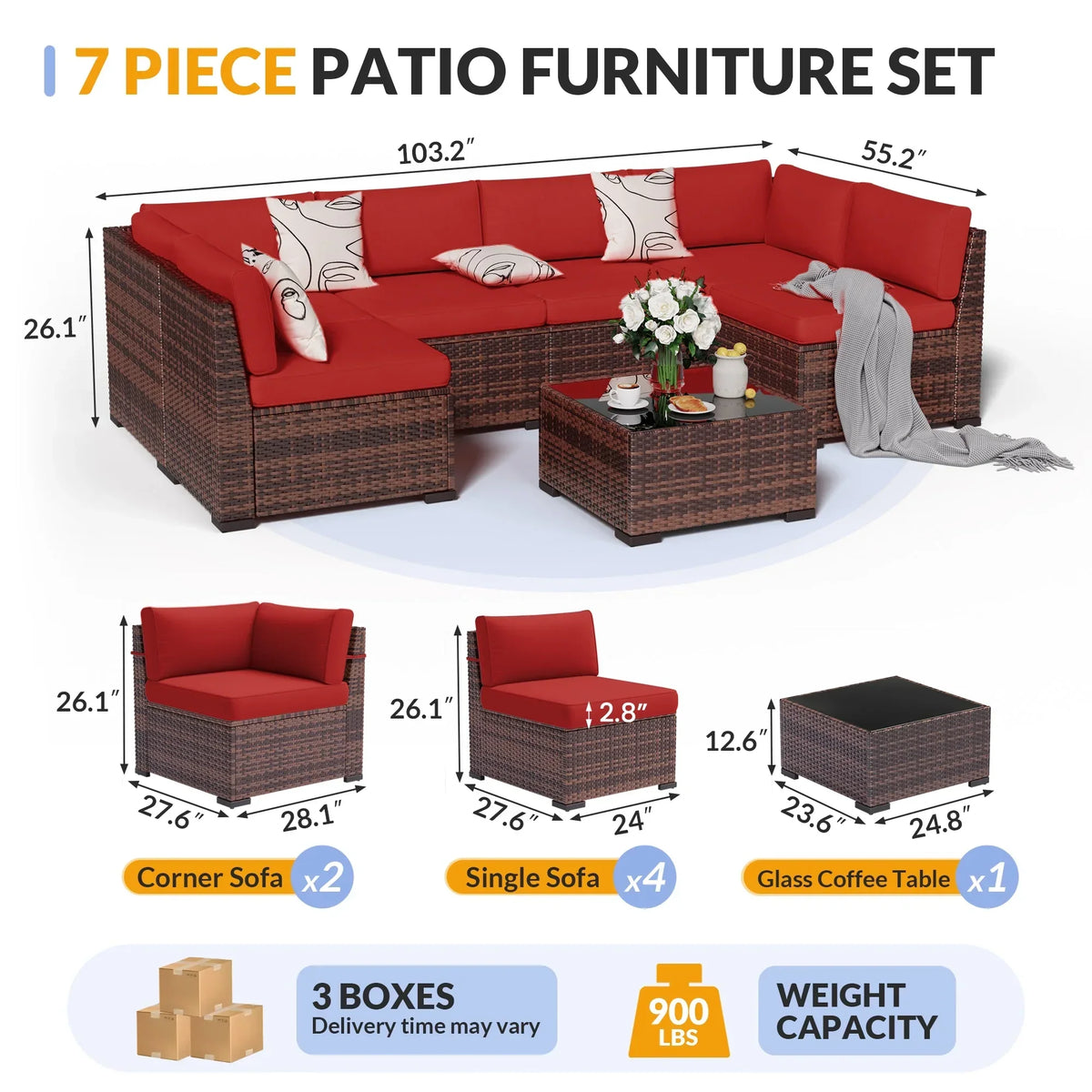 Nouveauté 2026 – Ensemble de mobilier de patio 7 pièces ELPOSUN , canapé d'angle en rotin gris foncé pour jardin
