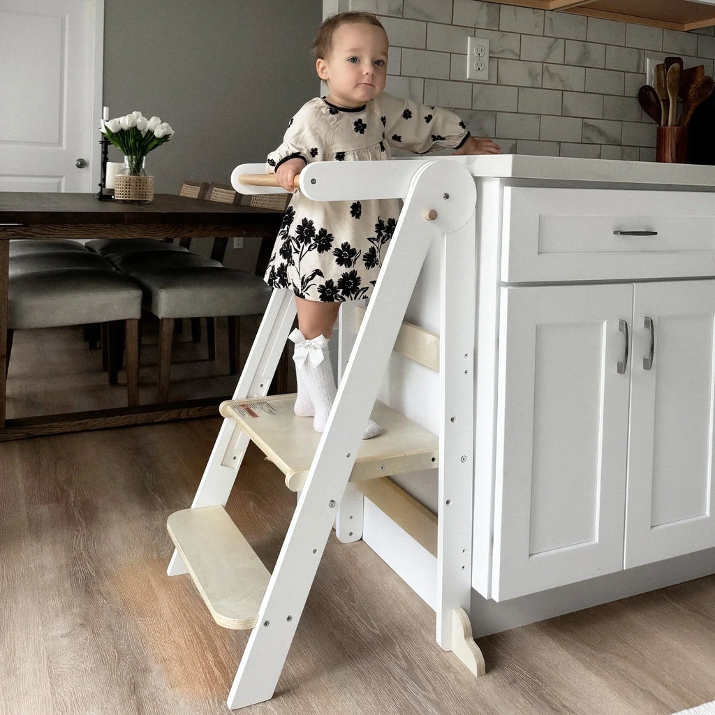 Nouveauté 2026 – Tour de cuisine pliable HARPPA pour tout-petits, tour sur pied pour enfants de 1,5 à 6 ans, blanche