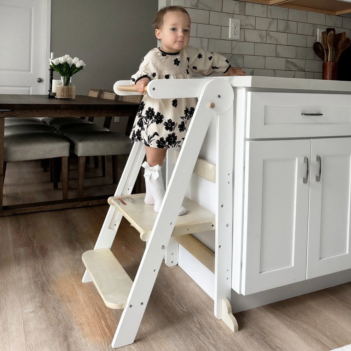 Nouveauté 2026 – Tour de cuisine pliable HARPPA pour tout-petits, tour sur pied pour enfants de 1,5 à 6 ans, blanche