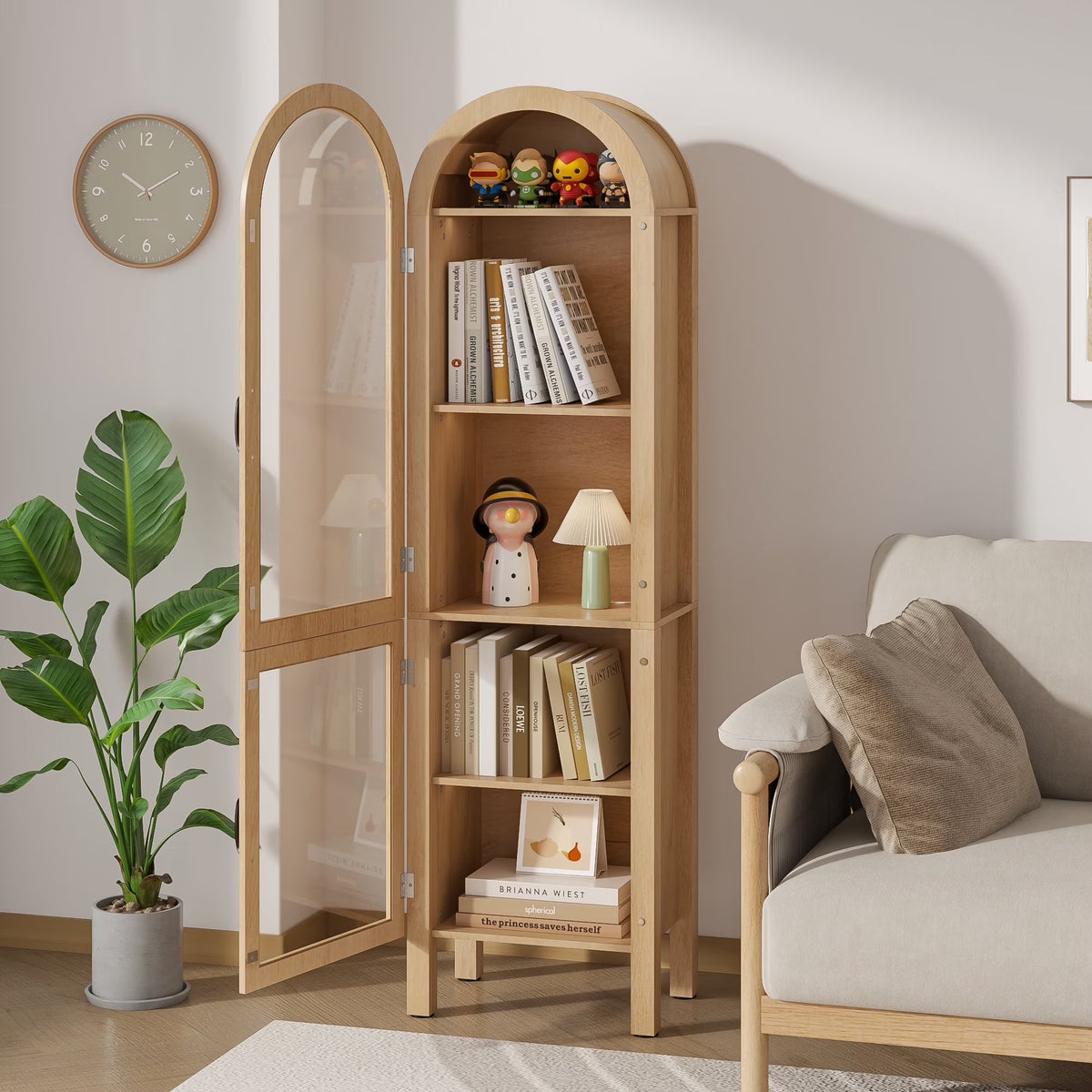 Nouveauté 2026 – Vitrine de rangement haute cintrée Fiogmub , armoire de garde-manger cintrée avec portes, portes en verre acrylique