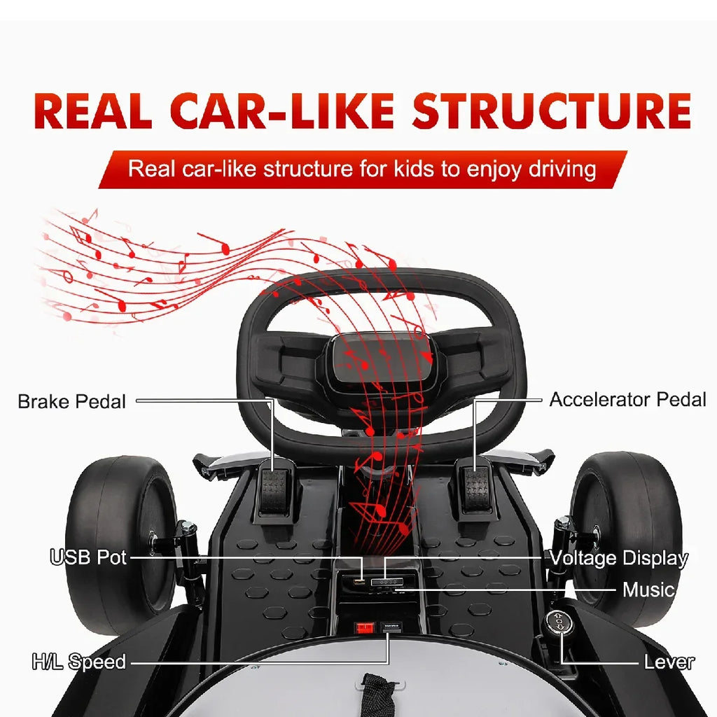 Nouveauté 2026 – Kart de drift 24V avec 2 moteurs puissants de 150 W, batterie haute capacité de 7 Ah, pédales électriques, jouet de course électrique pour l'extérieur