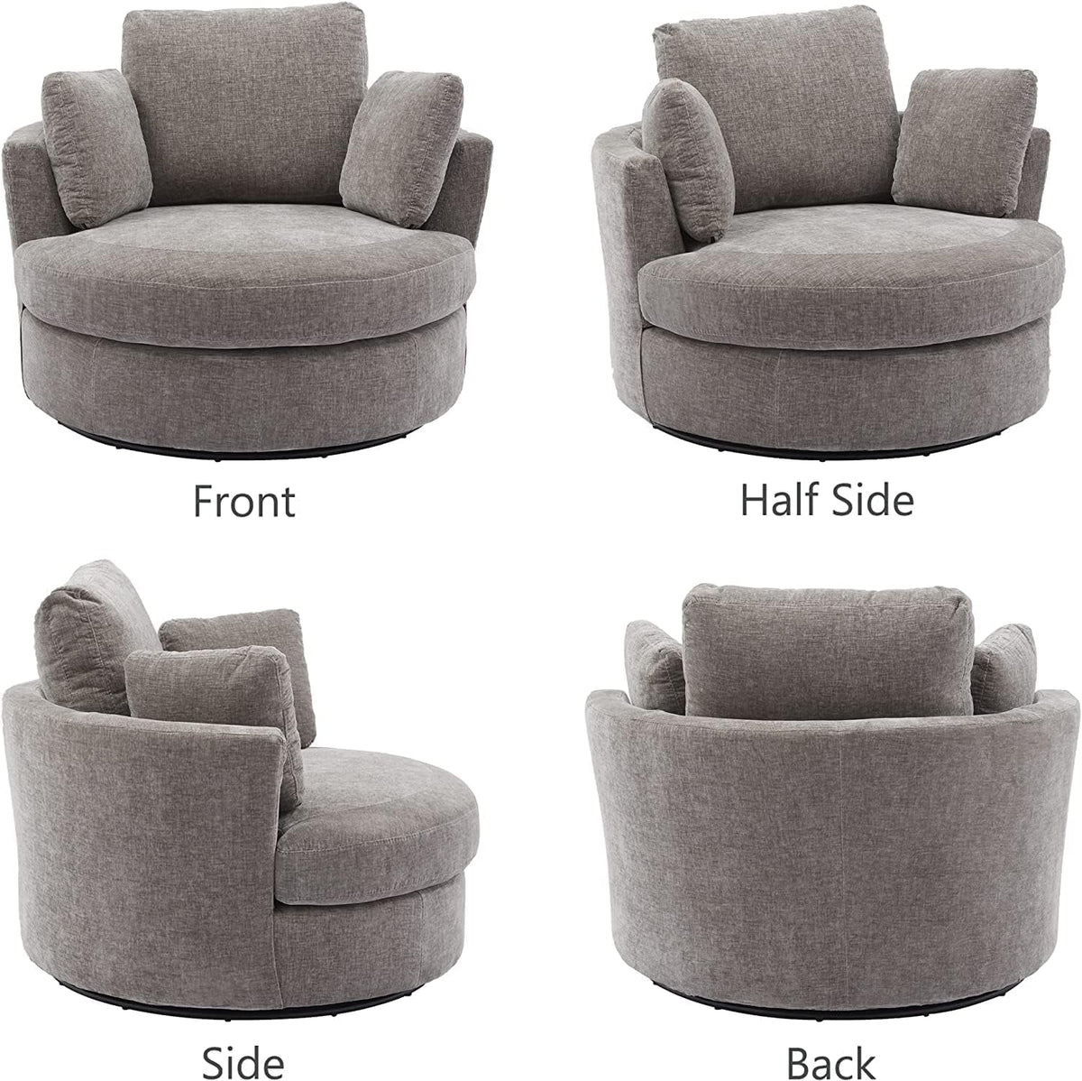 Nouveauté 2026 – Canapé deux places 42" W Small, fauteuil pivotant à 360° pour chambre à coucher, fauteuil d'appoint pivotant à 360° pour salon, fauteuil club en tissu chenille, méridienne pour salon/bureau/hôtel, gris