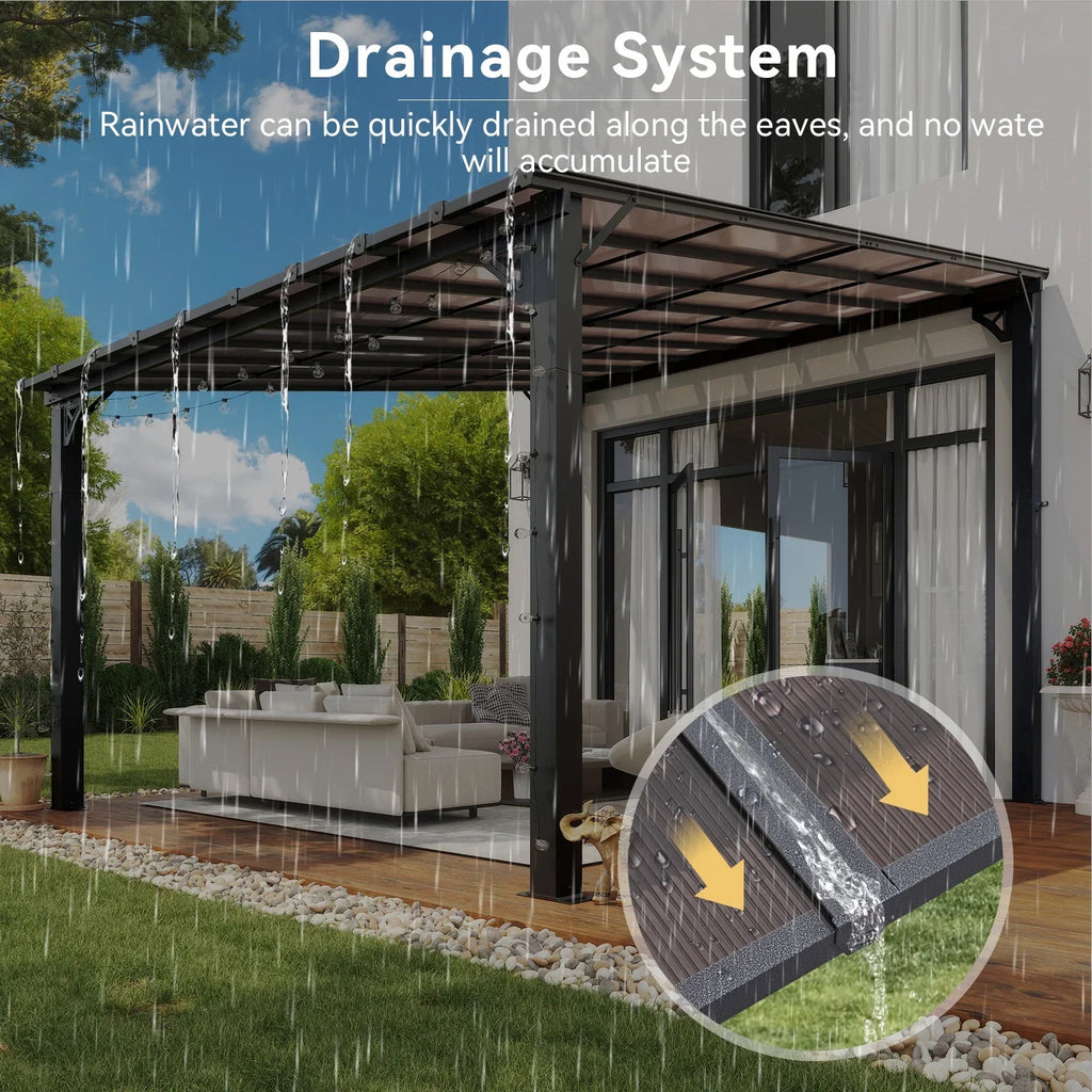 Nouveauté 2026 – Gazebo Aoxun de 2,4 m x 1,5 m pour patio, pergola avec toit incliné, grand auvent mural robuste pour barbecue, idéal pour jardin, terrasse ou patio
