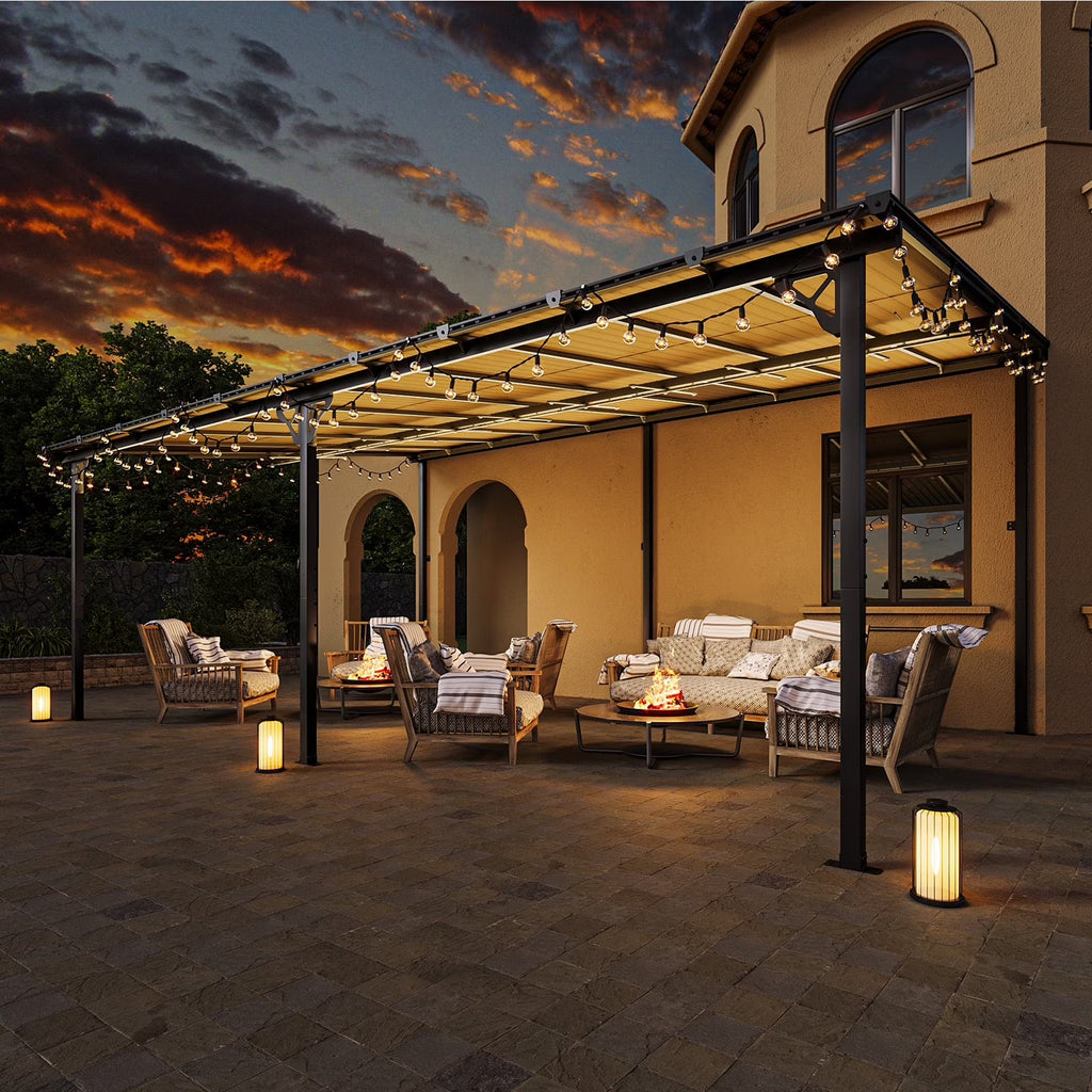 Nouveauté 2026 – Gazebo Aoxun de 2,4 m x 1,5 m pour patio, pergola avec toit incliné, grand auvent mural robuste pour barbecue, idéal pour jardin, terrasse ou patio