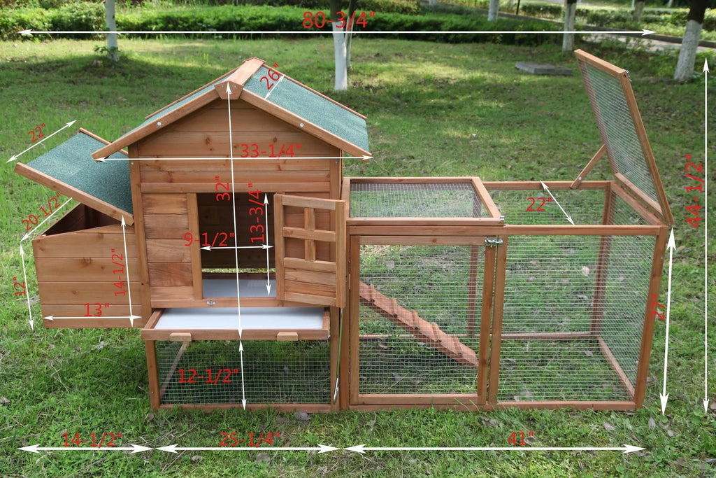 Nouveauté 2026 – Poulailler d'extérieur moyen en bois de 203 cm (80 pouces) avec nichoir, cage à volailles et clapier pour animaux de compagnie