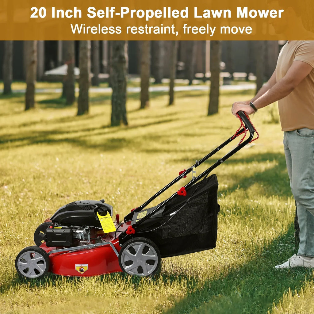 Nouveauté 2026 – Tondeuse à gazon Lawn , autotractée, moteur essence 141 cm3, avec réservoir d'herbe de 50 L et grandes roues