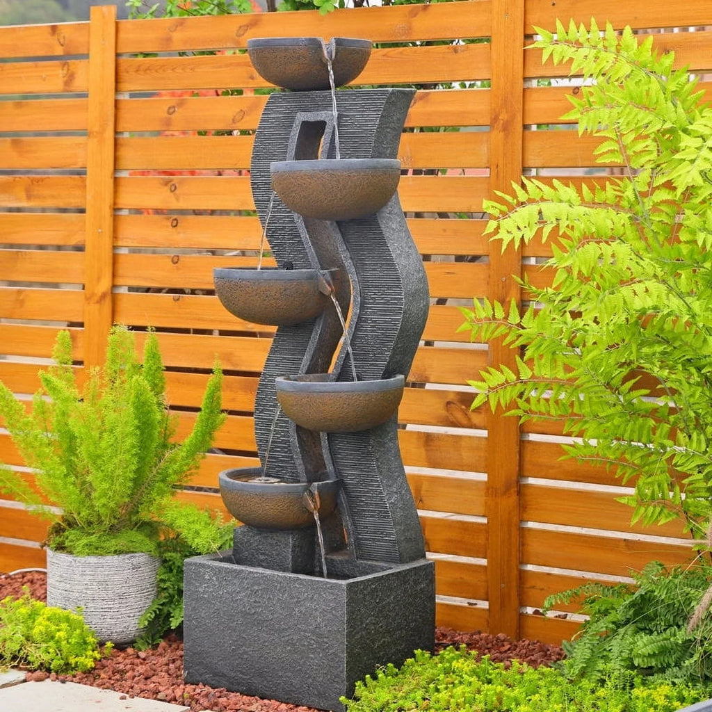 Nouveauté 2026 – Fontaines de jardin à 6 niveaux : grandes fontaines et cascades d'extérieur avec éclairage pour terrasse, jardin, porche et piscine