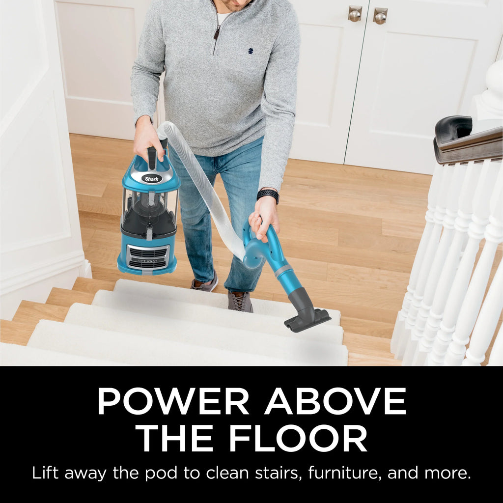 Nouveauté 2026 – Aspirateur vertical Shark Navigator Lift-Away : aspiration puissante, sans sac, pour sols durs et moquettes, grand bac à poussière, filtre HEPA, direction pivotante, suceur plat et brosse pour tissus d'ameublement, NV380, bleu