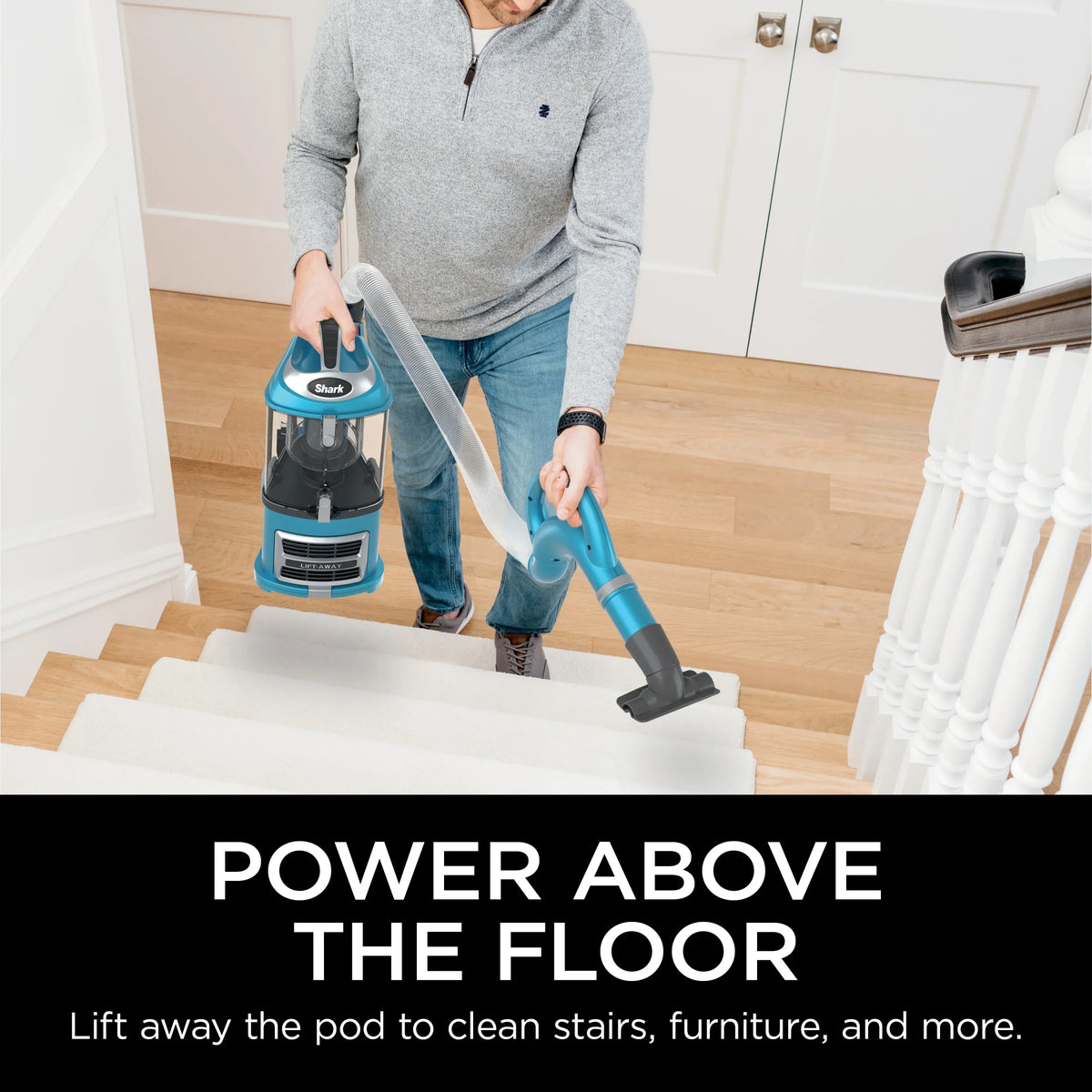 Nouveauté 2026 – Aspirateur vertical Shark Navigator Lift-Away : aspiration puissante, sans sac, pour sols durs et moquettes, grand bac à poussière, filtre HEPA, direction pivotante, suceur plat et brosse pour tissus d'ameublement, NV380, bleu