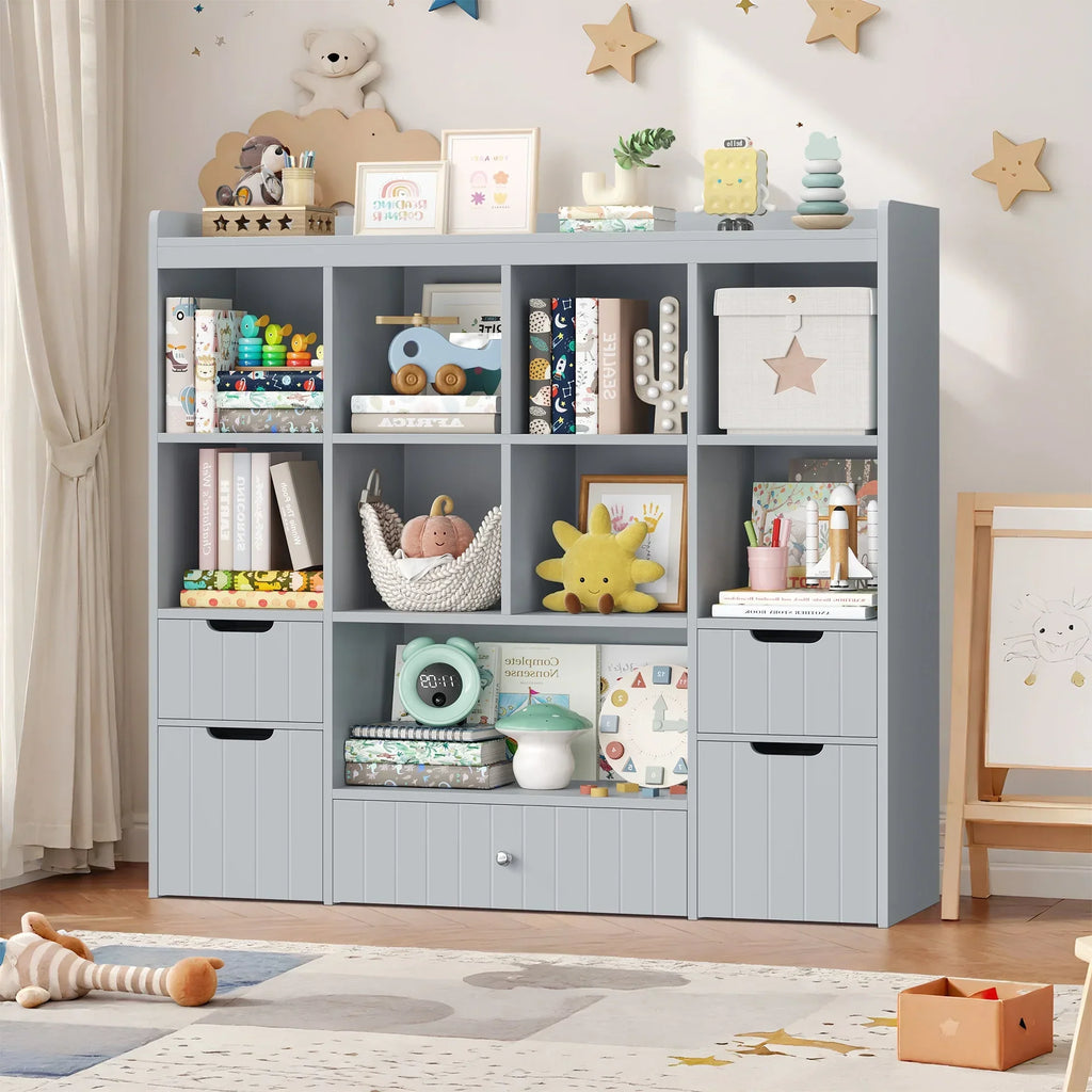 Nouveauté 2026 – Coffre de rangement pour jouets Homfa avec compartiments, tiroirs amovibles, bibliothèque pour chambre ou salon, gris
