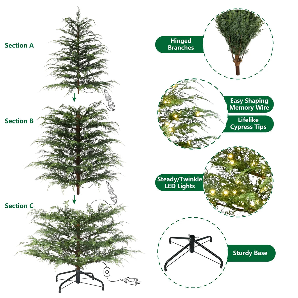 Nouveauté 2026 – Sapin de Noël artificiel 9' en cyprès vert pré-illuminé, , avec 600 lumières LED blanc chaud scintillantes, par My Texas House